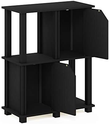 FURINNO Brahms Storage Shelf, 3-Tier, Black Oak/Black | Bookcase, Display Shelf with Open Shelf and Closed Storage, for Organization and Storage, Living Room, Garage, Home Office