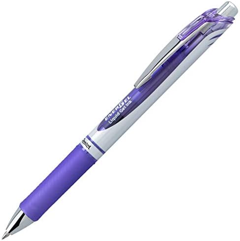 Pentel EnerGel RTX Retractable Liquid Gel Ink Pen, (0.7mm) Medium line, Lilac Ink, Box of 12 Pens (BL77-V3)