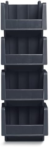 Akro-Mils 30716 Economy Stacking Shelf Plastic Storage Bins, (12-Inch x 6-5/8-Inch x 5-Inch), Black (10-Pack)