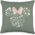 Disney Minnie Mouse Icon Spring Flowers Sage Green Throw Pillow