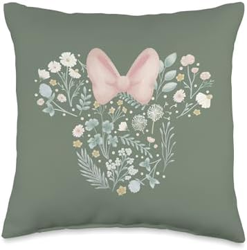 Disney Minnie Mouse Icon Spring Flowers Sage Green Throw Pillow