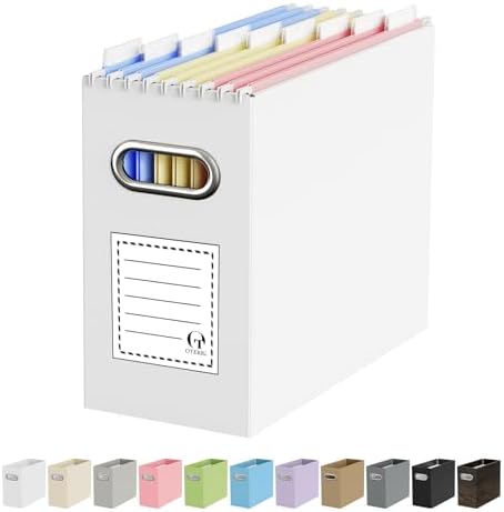 Oterri Portable Collapsible Cardboard File Box with Handle for Letter-Size | 1-Pack. Stainless Steel Handle. Label Stickers Included. Fits Letter Folders (Not Included). Home, Office, School, Dorm, Tax.