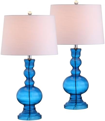 JONATHAN Y Genie 28.5" Glass Table Lamp, Night Blue, Set of 2