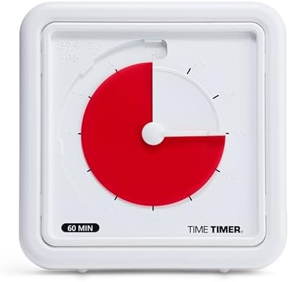 Time Timer® Numberless Braille 8-Inch Visual Timer – 60-Minute Countdown Silent Clock with Tactile Features & High-Contrast Disappearing Disk, Desk Timer for Kids, Office, Seniors, ADHD, Autism - Red