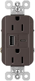 Legrand 15 Amp TR Spec Grade Outlet 6A USB Type A/C Brown 1 Pack