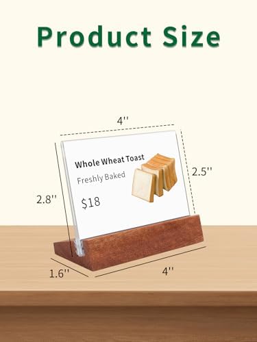 6 Pack Small Acrylic Sign Holder with Wood Base 3.94x2.76 Inch, L-Shape