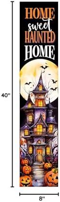 Spoontiques Haunted Home Porch Sign - Decorative Home Décor Wooden Signs - Rustic Outdoor Decoration - Durable and Weatherproof - Entryway Decoration - 8" x 40"