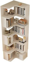 Vertical Wall Corner Shelf with Open Back 7-Shelf Wood Corner Bookshelf Floor Book Rack Multi-Layer Storage Shelf Against the Wall Bookcase White 24" L x 24" W x 75" H