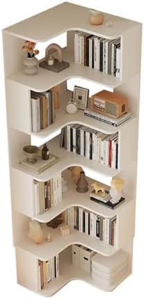 Vertical Wall Corner Shelf with Open Back 7-Shelf Wood Corner Bookshelf Floor Book Rack Multi-Layer Storage Shelf Against the Wall Bookcase White 24" L x 24" W x 75" H