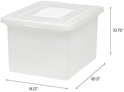 IRIS USA 4-Pack 35 Qt. Letter File Box with Lid, Pearl | Organize lesson plans, classroom files and teaching materials with secure storage for teachers, schools and educators