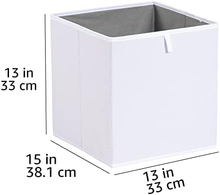 Amazon Basics Collapsible Cube Storage Organizer Bins, Closet Organizer Baskets for Shelves, Space-Saving, White, 13" x 15" x 13", 6-Pack