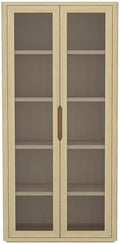 Manhattan Comfort Rivington 79" Tall Modern 5 Shelf Bookcase with Soft Close Glass Doors, Handle-Free, Adjustable Shelves, Display Storage Cabinet for Living Room, Bedroom, or Office in Natural Oak