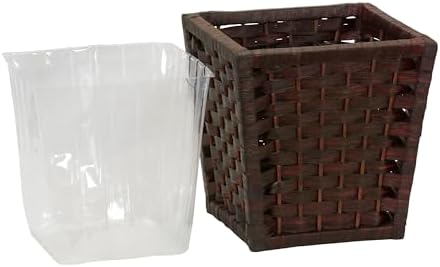 Household Essentials Woven Waste Basket, 3 Gallons, HandWoven Paper Rope with Removable Plastic Liner, Durable Wood Frame, Wide and Open Top for Easy Access, Decorative, Brown