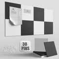 TSJOFFICE Large Cork Board for Wall - 48" x 24" Bulletin Board with 30 Pushpins for Office Decor, Pin Board 8 Pack Felt Tiles with Safe Removable Adhesive Tabs, Corkboard for Home - Black & White