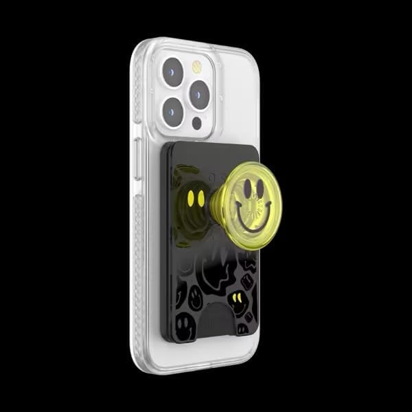 PopSockets Phone Wallet for MagSafe with Grip- All Smiles | PopWallet, Holds 3 Cards, Magnetic, Removable, Secure, Neon Yellow, Electronic Accessories, For iPad/Kindle/iPhone/Android