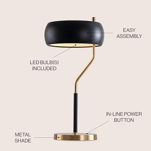 JONATHAN Y Oskar Desk Lamp Mid-Century Modern Task 22.5", Black/Brass Gold