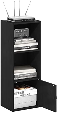 Furinno LUDER Book Shelf, 3-Tier Modern Bookshelf, Bookcase with 1 Door Storage Cabinet, 9.3 x 12 x 31.5, for Living Room, Bedroom, Home Office, Darkwood