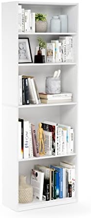 Furinno Jaya 5-Tier Book Shelf with Adjustable Shelves, Plain White