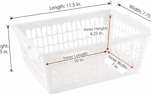 YBM HOME Plastic Perforated Storage Basket Bin Office Drawer, Shelf Desktop Countertop Tray Organizer 32-1188 (12, White)
