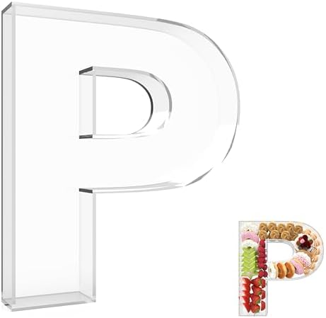 13.8" Extra Large Acrylic Letter Charcuterie Board Box, Reusable Fillable Letter Cake Candy Dish Display Serving Tray for Birthday Anniversary Party Decoration (P)