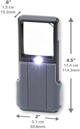 Carson MiniBrite LED Lighted Slide-Out Aspheric Magnifier with Protective Sleeve (PO-55), 5X, Gray