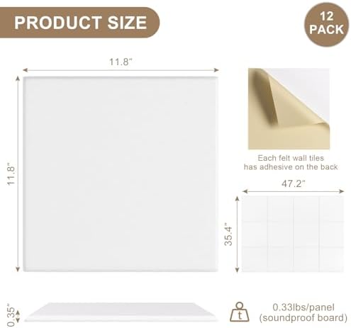 Large Felt Bulletin Board 48" x 36" Self Adhesive Cork Board Alternative 12 Pack Felt Wall Tiles Cork Boards For Walls Thick Slat Wall Panels For Home Office Classroom Decor Pin Board-Black