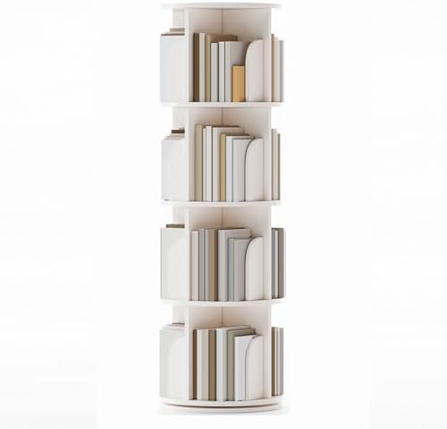 GAMAK Small Rotating Bookshelf 360 Display 3-4 Tier for Small Spaces Kids Narrow Swivel Corner Book Shelf Wood Used in Bedrooms Living Rooms Study Office (Color : White, Size : Four)