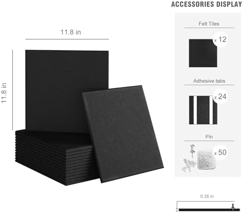 48"x36" Felt Corkboard Bulletin Board,TSJ OFFICE,12 Pack for Wall,Black
