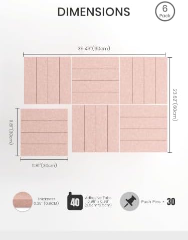 Bumusty 36" x 24" Large Cork Board Alternative, Pink