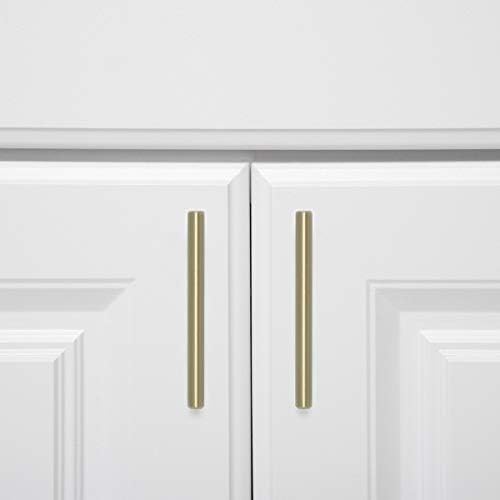 Amazon Basics Euro Bar Cabinet Pulls, Kitchen Cabinet Handles, Drawer Handles, 1/2-inch Diameter, 5.38-inch Length, 3-inch Hole Center, Golden Champagne, 10-Pack