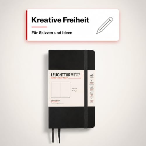 LEUCHTTURM1917 - Notebook Softcover Pocket A6-123 Numbered Pages for Writing and Journaling (Plain, Black)