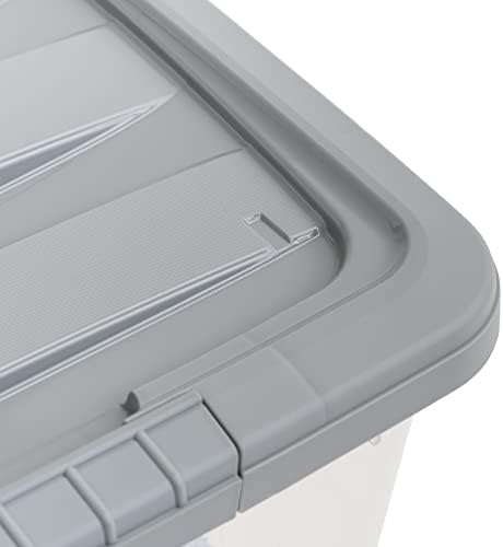 Amazon Basics Plastic Storage Containers with Secure Latching Lids, Stackable Organization Bins, Clear/Grey, 32 Quart, Set of 6