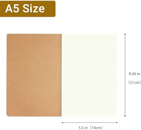 zmybcpack 12 Pack Kraft Graph Paper Notebook, A5 Size, 8.26"x5.5",