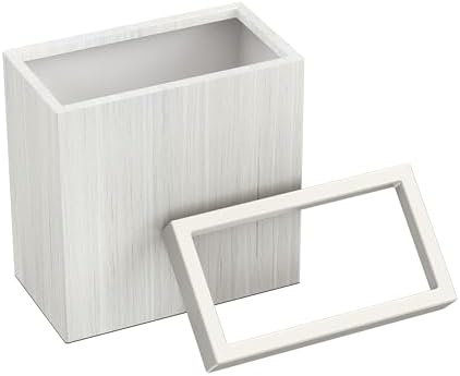 Gatco Small Bathroom Trash Can with Lid, Rectangle 3 Gallon Wastebasket, Under Sink, White Oak with Matte White, for Bathroom, Bedroom, Office (1943W)