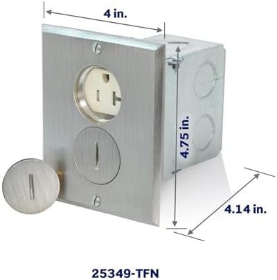 Leviton 1-Gang Duplex Receptacle Floor Box Assembly, Tamper-Resistant, Nickel Finish, 20-Amp, 125V, 25349-TFN