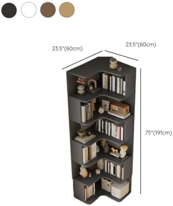 Vertical Lumber Wall Corner with 6 Shelves/5 Shelves & Closed Back Bookshelf Rack Floor Student Corner Cabinet Wall Multi-Layer Storage Cabinet Bookcase White 24" L x 24" W x 75" H
