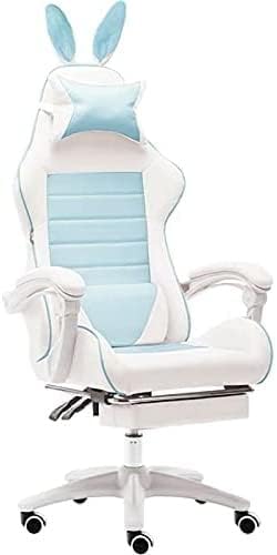Office Chair Computer Gaming Chair Reclining Armchair Internet Cafe Gaming Chair with Footrest Office Furniture Pink Chair (Color: Blue with Footrest) (Color : Purple no footrest) (White With Footrest
