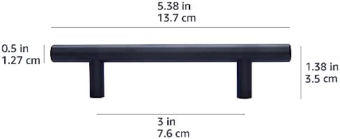 Amazon Basics Euro Bar Cabinet Handles, Drawer Pulls, 5.38-inch Length, 3-inch Hole Center, 1/2-inch Diameter, Matte Black, 20-Pack, AB1500-FB-10