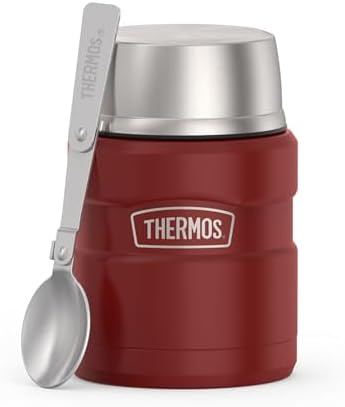 THERMOS Stainless King Food Jar with Spoon, 16oz, Matte Red