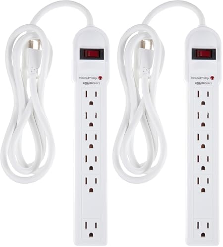 Amazon Basics Surge Protector Power Strip, 6-Outlet, 790 Joules, Circuit Breaker, LED Indicator, 6ft Extension Cord, White (Pack of 2)