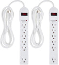 Amazon Basics Surge Protector Power Strip, 6-Outlet, 790 Joules, Circuit Breaker, LED Indicator, 6ft Extension Cord, White (Pack of 2)