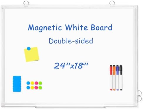 Double-Sided White Board Dry Erase Magnetic Whiteboard Wall 24x18, White