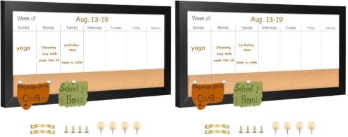 Magnetic Weekly Dry Erase White Board and Cork Board, Black Wood Frame，Magnetic Surface Whiteboard for Home Office and Wall Decor(ZHZL-2040BK) (Pack of 2)