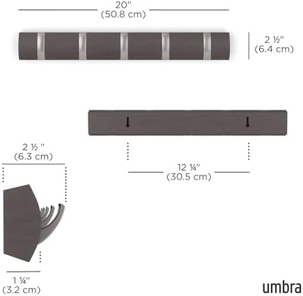 Umbra Flip Coat Rack, Wall Mounted 5-Hook Space Saving, Driftwood/Nickel