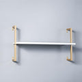 Contemporary Wall Unit Bookcase Metal Frame Pine Wood Shelf Bookshelf Wall-Mounted Bookshelf Wrought Iron Bag Rack Multi-Layer Clothing Store Decoration White Gold 39.4" L x 9.8" W x 17.3" H