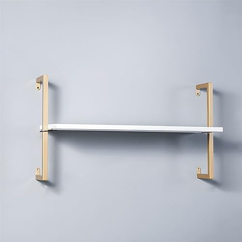 Contemporary Wall Unit Bookcase Metal Frame Pine Wood Shelf Bookshelf Wall-Mounted Bookshelf Wrought Iron Bag Rack Multi-Layer Clothing Store Decoration White Gold 39.4" L x 9.8" W x 17.3" H