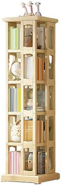 GAMAK Rotating Bookshelf 360 Display 4 Tier Floor Standing Bookcase Small Book Shelf Stand on Wheels Kids Bookshelf and Storage Rack for Small Space (Size : Pine, Color : Five)