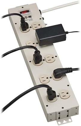 Eaton Tripp Lite Series 10 Outlet Heavy Duty Power Strip, Metal, Under Desk & Wall Mount Option, 15ft Extension Cord, On/Off Switch Cover, Industrial Garage Shop Work Bench, White (TLM1015NC)