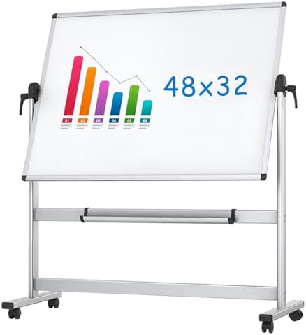 VIZ-PRO Double-Sided Magnetic Mobile Whiteboard, 48" x 32"