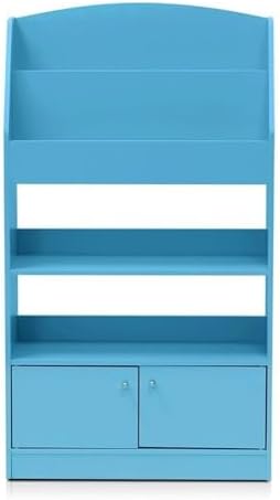 Furinno LOVA Book Shelf, Magazine Bookshelf, Bookcase with Storage Cabinet, 9.4 x 24.6 x 43.3, for Living Room, Bedroom, Home Office, Light Blue